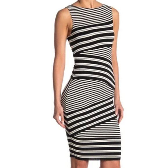 Anthropologie Bailey 44 Striped Column Dress Black Gold Medium - Picture 1 of 11